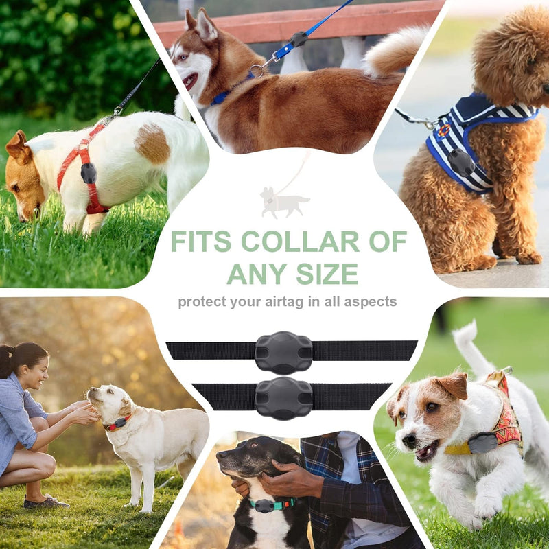 2 Pack Airtag Dog Collar Waterproof Mount, Ultra-Durable, Fits All Width Collars, 360° All-Inclusive Airtag with Anti-Lost Screws