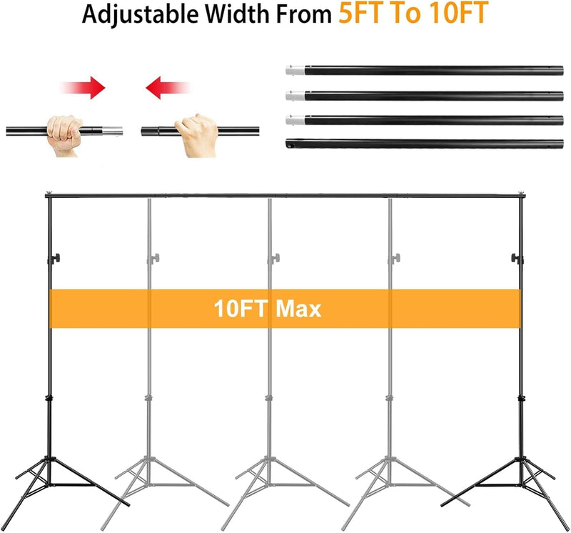 Backdrop Stand-Moclever 6.5X10Ft Adjustable Photo Background Support System Kit with Carry Bag-Photography Photo Video Studio-Photo Video Shooting-Backdrop Stand for Parties-Banner Stand