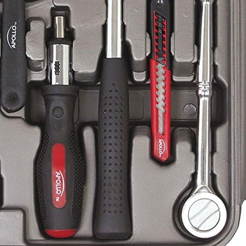 Apollo Tools 79 Piece Multi-Purpose SAE and Metric Tool Set with Sockets for the Garage, Home or on the Road. Includes Essential Tools for Vehicle Maintenance and Repairs - Red- DT9411
