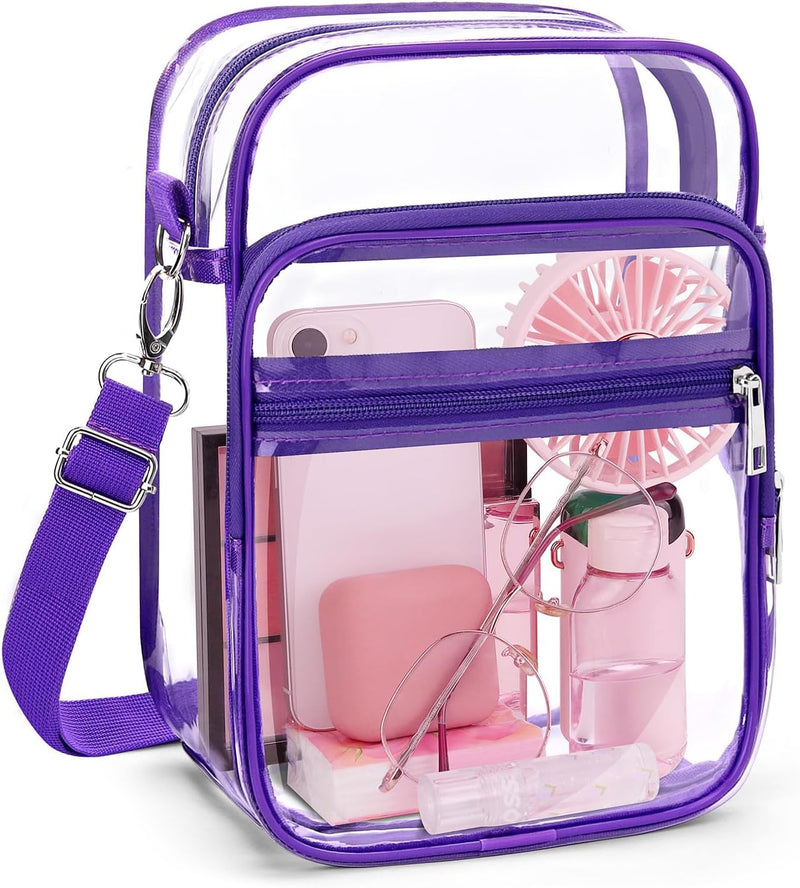 Blvornl Clear Crossbody Bag with Adjustable Shoulder Strap, Stadium Approved PVC Clear Purse Bag, Clear Messenger Bag