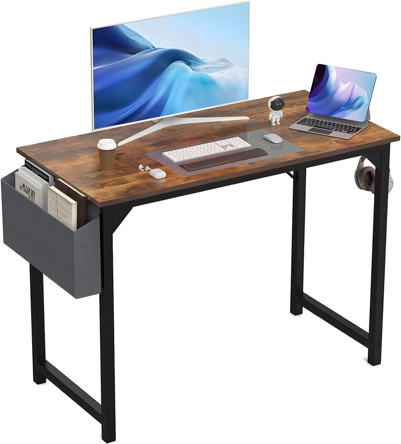 ANTONIA Computer Desk Small, 32 Inch Writing Study Office Gaming Table Modern Simple Style Compact with Side Bag Headphone Hook Easy Assembly for Home, Office, Room, Dorm, Oak