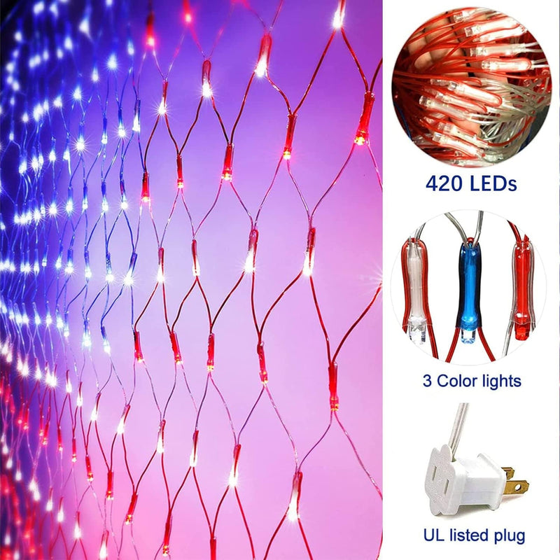 (New) American Flag Lights, Outdoor Flag String Lights 420 LED Waterproof Led Flag Net Light Patriotic Ornaments for Outdoor Home Yard,Garden, Camping, Memorial Day, 4Th of July, Christmas Decorations