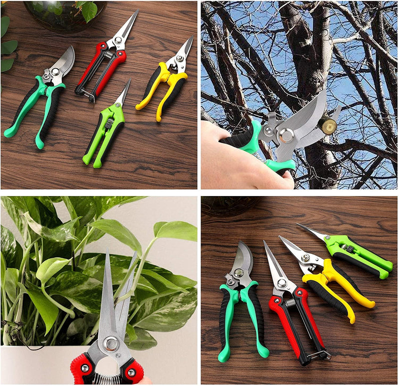 5 Pack Garden Pruning Shears Stainless Steel Blades, Handheld Scissors Set with Gardening Gloves,Heavy Duty Garden Bypass Pruning Shears,Tree Trimmers Secateurs, Hand Pruner (Multi-Color)