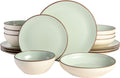 Gibson Elite Contempo Classic Double Bowl Dinnerware Set, Service for 4 (16Pcs), Light Blue