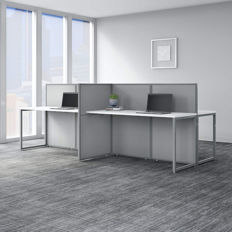 Bush Business Furniture Cubicle Desk with Privacy Panels | Easy Office Collection Four Person Computer Table Workstations, 60W X 45H, Pure White