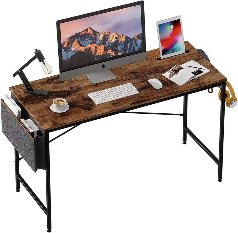 Bestier 32 Inch Modern Simple Style Table Home Office Wood Desktop Mount Computer Desk with Storage Bag and Iron Hook, Rustic Brown