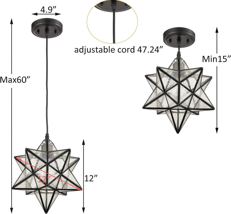 DANSEER Seeded Glass Shade Industrial Moravian Star Light Pendant Lighting