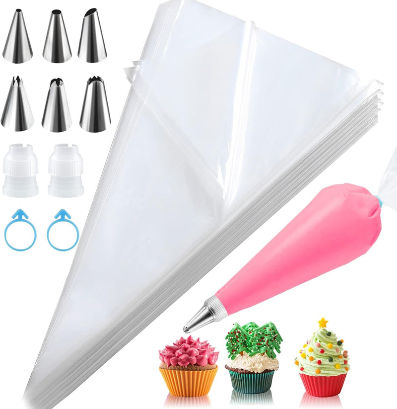 Firstake Piping Bags and Tips Set - 100Pcs Disposable Piping Bags, 12 Inch Icing Bags, Thickened Pastry Bags, anti Burst Frosting Bags, Non-Slip Cake Decorating Bags for Baking Cupcake and Cookies