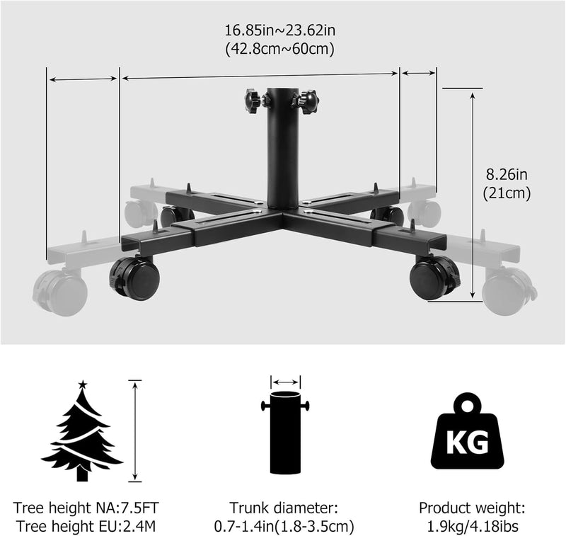 Christmas Tree Stand Base with Wheels, Movable Christmas Fake Tree Holder, Fits up to 7.5FT Artificial Trees, Plant Caddy with Wheels, Plant Taxi, Plant Dolly Cart after Christmas