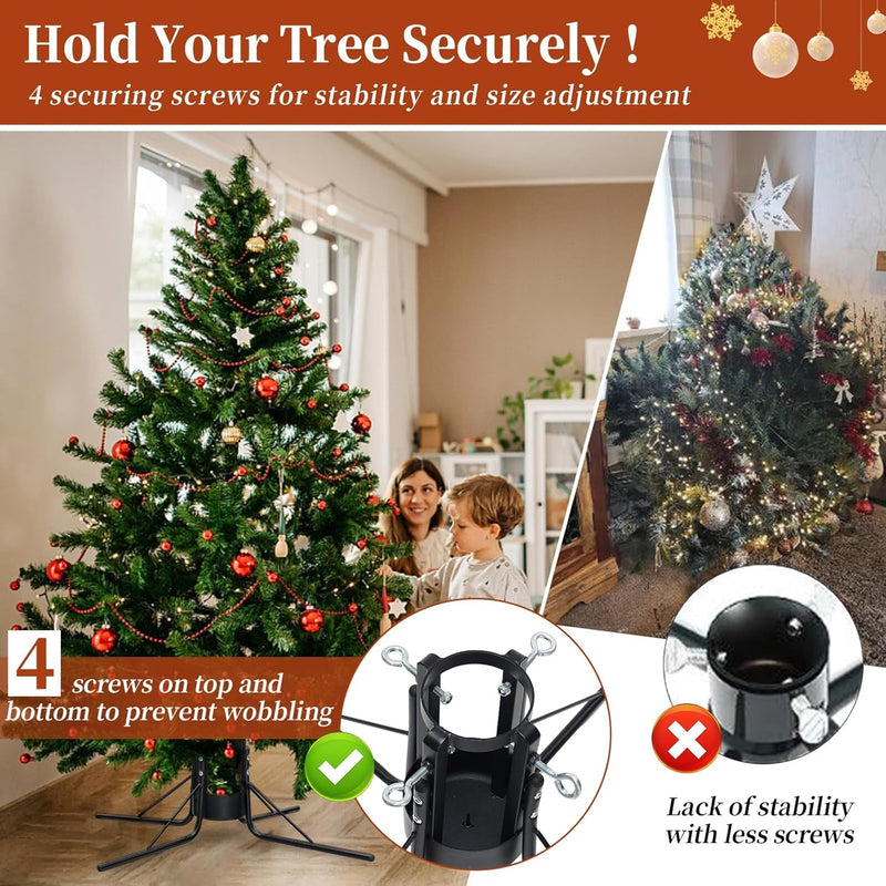 Christmas Tree Stand for Real Trees, Heavy Duty Metal Live Christmas Tree Stand, Adjustable Universal Replacement Xmas Tree Base Holder for Fresh Tree 4-10Ft, Fit 1.2-4.2 Inch Trunk Diameter