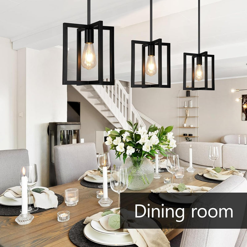 1-Light Black Pendant Lights Kitchen Island, Farmhouse Pendant Light Fixtures, Industrial Chandeliers Semi Flush Mount for Dining Room Restaurant Bar Kitchen Island Entryway Hallway