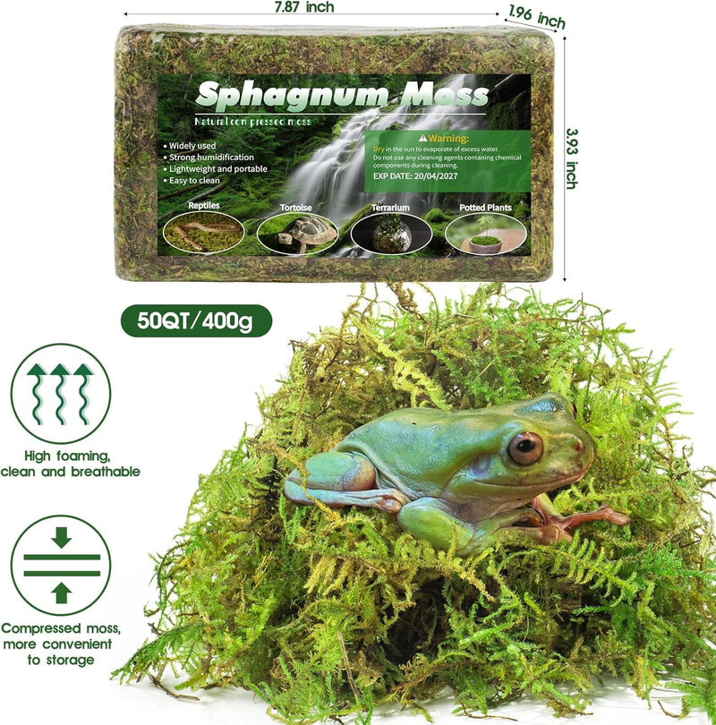 50QT Premium Sphagnum Moss for Reptiles- 14OZ Natural Moss Reptile Moss Bedding for Terrarium, Hatching, Forest Sphagnum Moss Reptile Substrate for Snakes, Gecko, Turtles, Frogs, Leopard