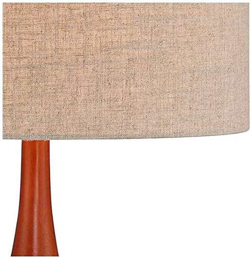 360 Lighting Rocco Mid Century Modern Table Lamp 30" Tall Ceramic Blue Teal Glaze Wood Handmade Linen Drum Shade Decor for Living Room Bedroom House Bedside Home Entryway (Colors May Vary)