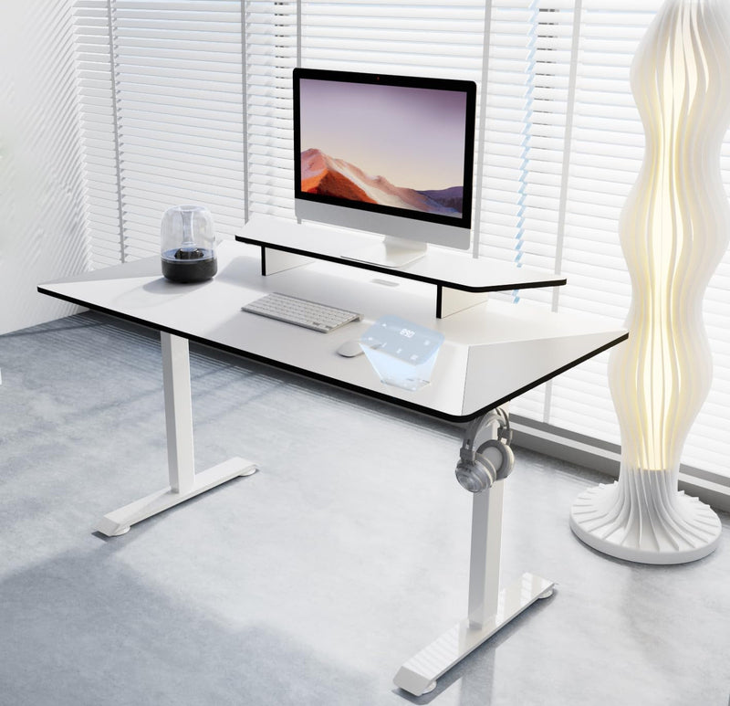 Electric Height Adjustable Standing Desk Home Office Workstation Sit Stand up Desk Memory Stand up Desk (White, 55 * 28 Inch)