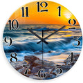 Beach Wall Clock Battery Operated 12 Inch - Glass Wall Clock Non Ticking - Analog Blue Wall Clock for Bedroom Living Room Kitchen Bathroom Office