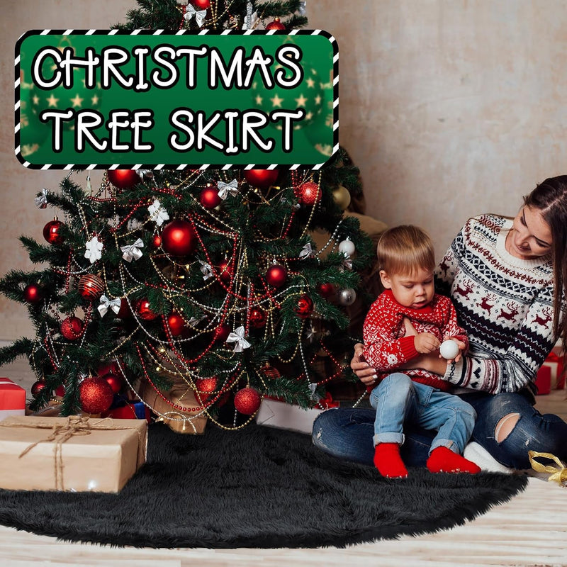 Civaner Black Christmas Tree Skirts Plush Christmas Tree Decorations 48 Inch Faux Fur Plush Christmas Tree Skirt Xmas Tree Mat Christmas New Year Holiday Party Tree Skirts for Indoor Home Ornaments