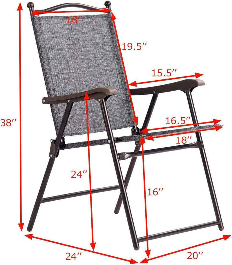 Giantex Set of 2 Patio Folding Chairs, Sling Chairs, Indoor Outdoor Lawn Chairs, Camping Garden Pool Beach Yard Lounge Chairs W/Armrest, Patio Dining Chairs, Metal Frame No Assembly, Grey