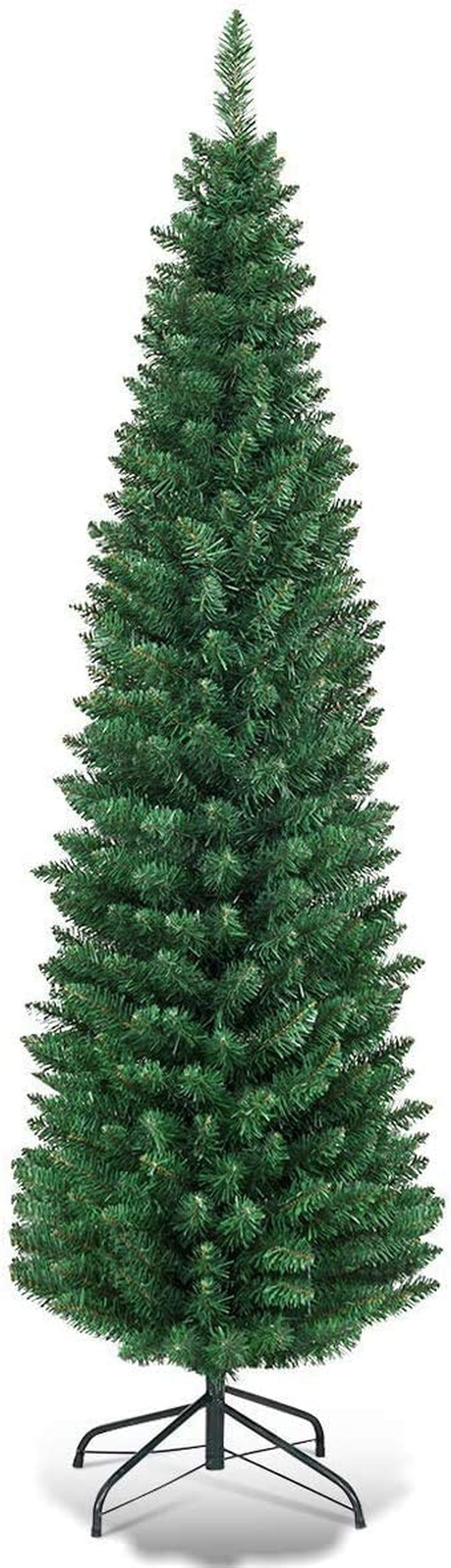 Artificial Pencil Christmas Tree, Premium Hinged Pine Tree with Solid Metal Legs, Perfect for Home, Shops and Holiday Decoration, Green (6FT)