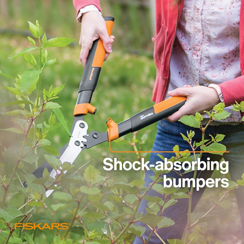 Fiskars 23-Inch Hedge Shears, Bush Trimmer with Powergear2 Design That Provides 3X More Power on Every Cut, Softgrip Handles with Shock-Absorbing Bumpers