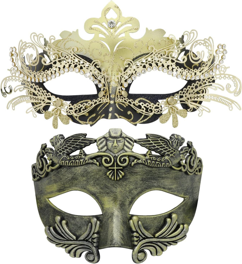 Couple Masquerade Metal Mask Roman Greek Man Mask Venetian Halloween Costume Ball Mask Mardi Gras Mask Cosplay Party Mask