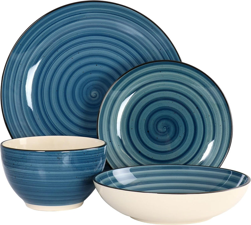 Elama Gia 24 Piece round Stoneware Dinnerware Set in Dark Blue