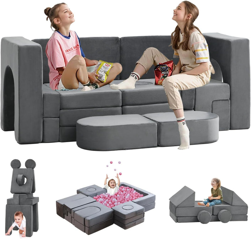 22Pcs Modular Kids Play Couch, Floor Sofa for Children, 300+DIY Creativing Playroom Furniture for Toddlers， Convertible Foam and Floor Cushion for Boys and Girls