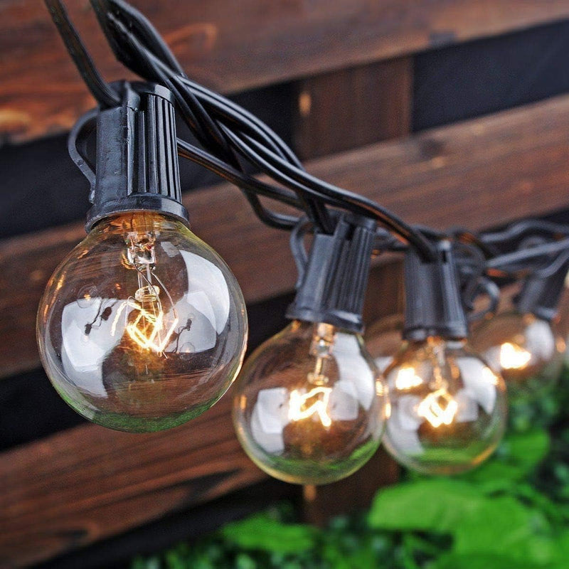 G40 Outdoor Globe String Lights, 25Ft Hanging Patio Lights with 27 Incandescent Bulbs (2 Spare), Connectable Backyard Lights UL Listed for Indoor Outdoor Bistro Wedding Decor, E12 Base, 5W-Black Wire