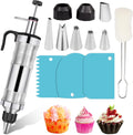 Dessert Decorating Syringe Set Frosting Piping Kit Stainless Steels Cake Decorating Tool 6 Russian Piping Icing Nozzles Cream Scraper Cupcake Frosting Filling Injector Cake Icing Tools