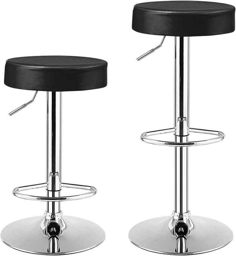 COSTWAY Bar Stool, Modern Swivel Backless round Barstool, PU Leather Armless Bar Chair with Height Adjustable, Chrome Footrest, Sturdy Metal Frame for Kitchen Dining Living Bistro Pub (Black, 1 Pc)