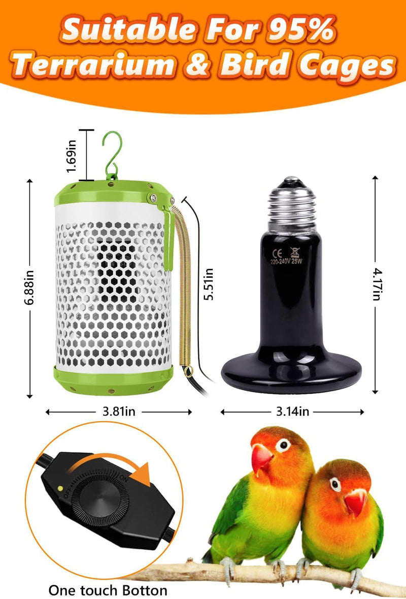 Bird Cage Heater - 75W Reptile Heat Lamp with Shade No Harm No Light Ceramic Bird Heat Lamp Pet Heater for Parakeets Parrots Chameleon, Snakes, Lizards, Chicks, Amphibian Bird Supplies