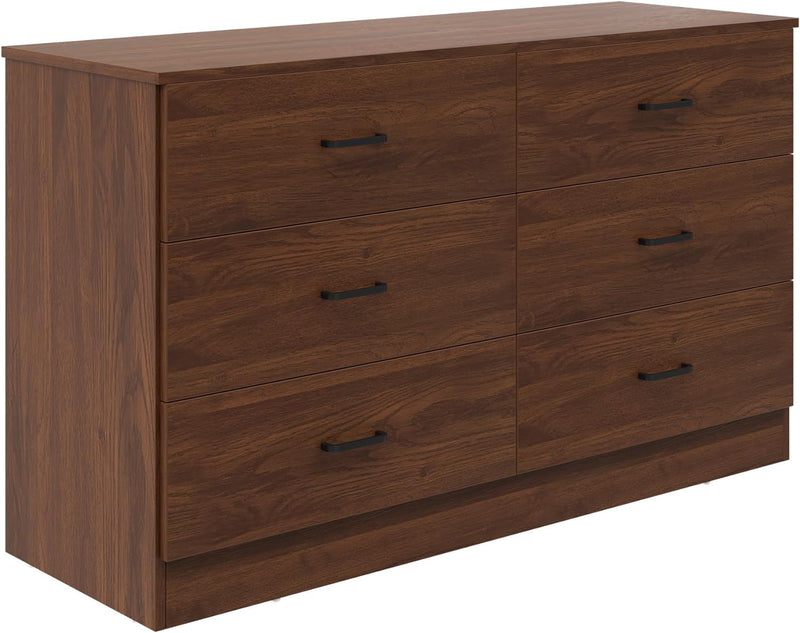 Bigbiglife 6 Drawer Wood Dresser, Wide Chest of Drawers, Bedroom Furniture, Clothes Storage and Organizer, 15.8" D X 47.2" W X 27.7" H, Walnut Brown