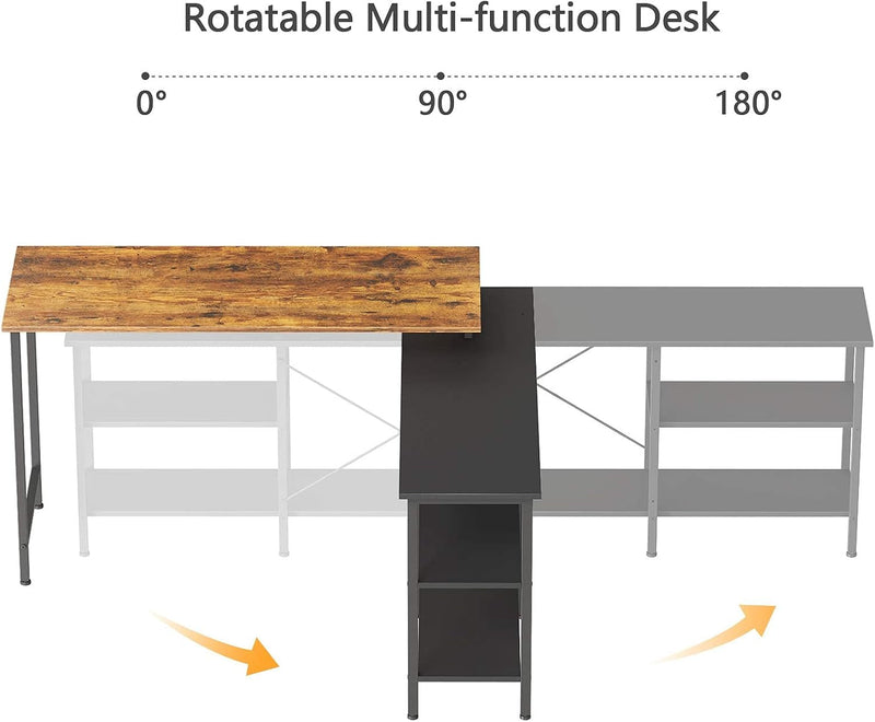 Cubicubi L Shaped Desk, Computer Coner Desk, Home Office Writing Desk, Side Removable with Storage Shelves, Gray