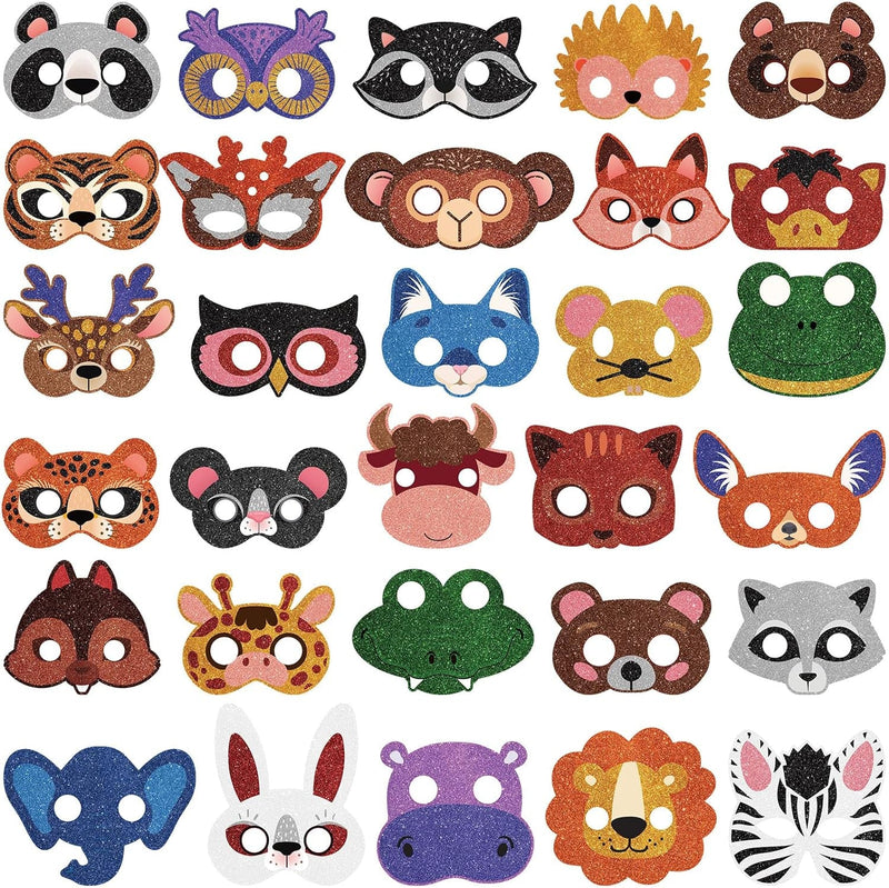 Charniol 48 Pcs Animal Masks Safari Animal Face Mask for Kids Woodland Party Paper Masks for Kids Jungle Safari Theme Birthday Party Cosplay Dress up Party Favors Supplies, 24 Different Designs