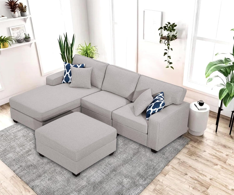 103'' Reversible Modular Sofa Couche with Ottoman Sectional, Grey