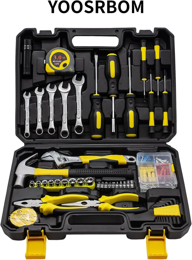 88 Pieces Tool Box Set, Yellow Tool Set Mechanics Kit and Black Small Toolbox, Screwdriver Set Magnetic Tip and Small Tool Set for Home，14In*10In*3In