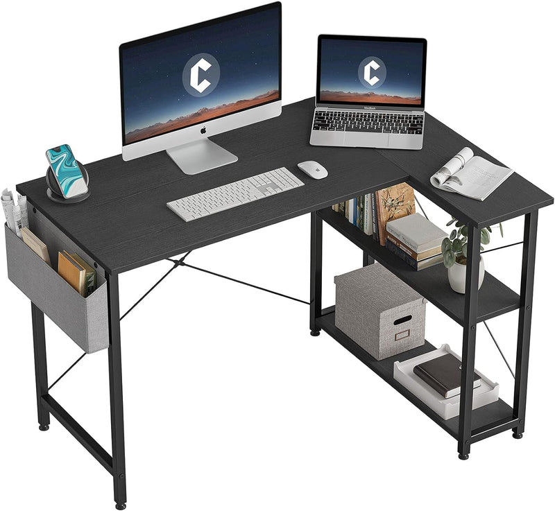 Cubicubi 40 Inch Small L Shaped Computer Desk with Storage Shelves Home Office Corner Desk Study Writing Table, Black