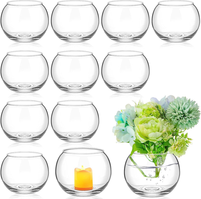 12 Pcs Fish Bowl Vase Glass Bubble Bowl Globe Glass Bowl Clear Bubble Vase round Terrarium Goldfish Bowl Globe Flower Vase Centerpiece for Weddings Events Arrangements Office Home, 3.3X2.8X3.5 Inch