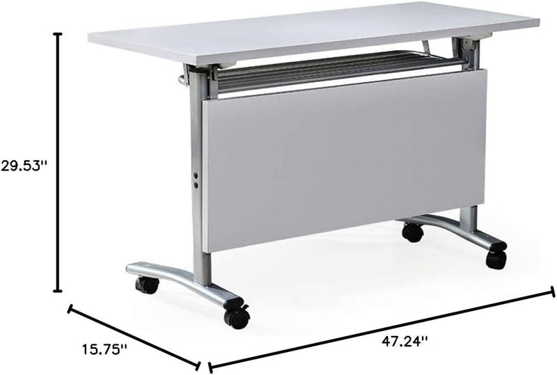 BBGS Splicing Folding Training Table, Movable Multifunction Rectangular Conference Table Solid Wood Table Board/Steel Frame Computer Desk Office Desk (Size : 120X40X75Cm)