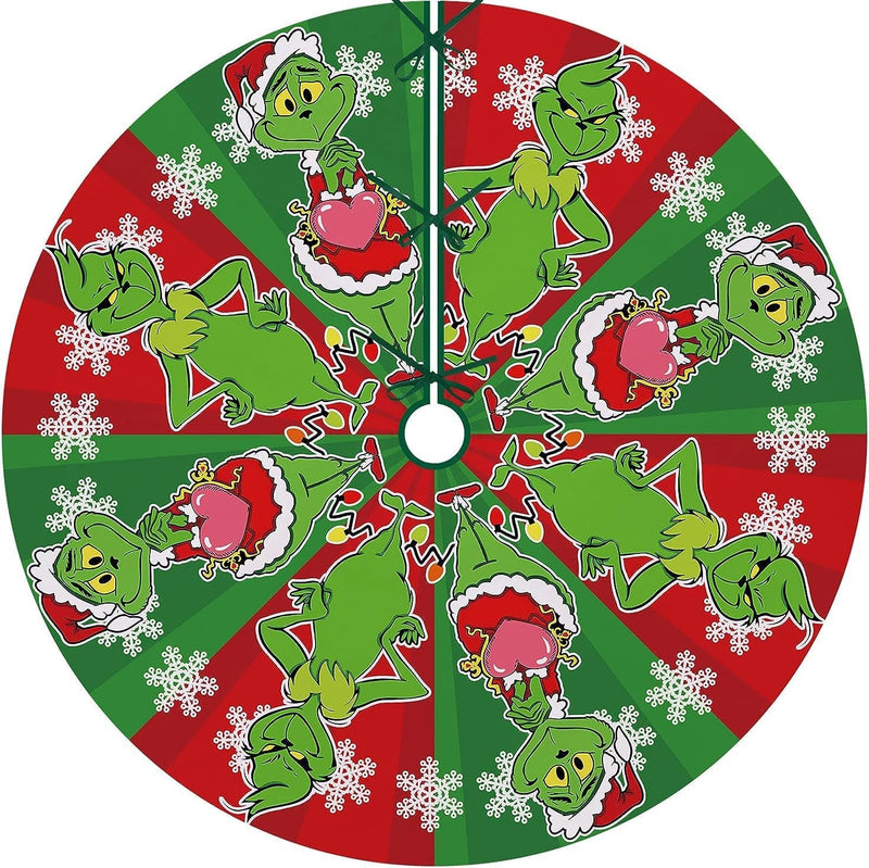 Christmas Tree Skirt Collar 48 Inches Green Christmas Monsters Design for Holiday Party Decor (RED)