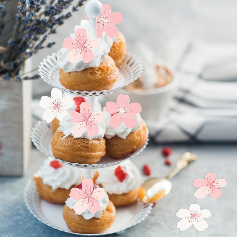 60 Pcs Edible Cherry Blossom Cake Decorations Edible Cherry Blossom Flowers Cupcake Toppers Wafer Paper Flowers Cake Topper Edible Rice Paper Cake Flowers for Birthday Party Food Decorations Supplies