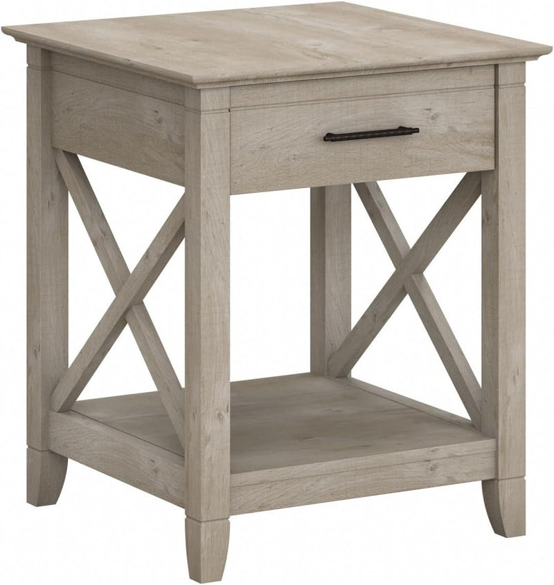 Bush Furniture Key West Small End Table with Storage | Modern Farmhouse Accent Shelf for Living Room in Bing Cherry