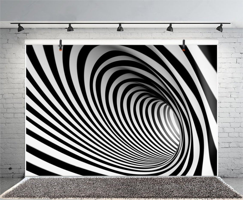 10X7Ft Black and White Spiral Vortex Backdrop Adults Kids Portrait Photo Shoot Futuristic Perspective Pipeline Tube Endless Tunnel Striped Swirl Background for Photography Photo Studio Props