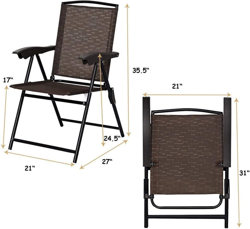 Giantex 2 Pack Patio Folding Chairs, Adjustable Sling Back Chairs with Armrest, Patio Dining Chairs Portable for Lawn Camping Garden Pool Beach Deck, Outdoor Chairs Set of 2