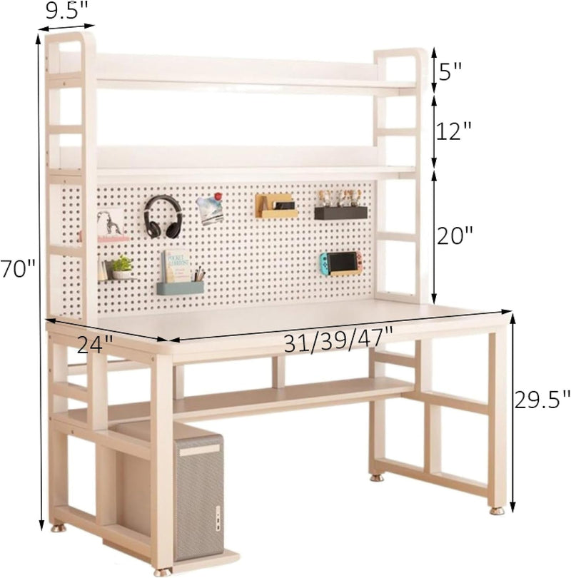 Home Office Desk Industrial Computer Desk with Storage Shelves & Pegboard, Modern Student Writing Desk Study Writing Workstation Table(47Inch, Black)