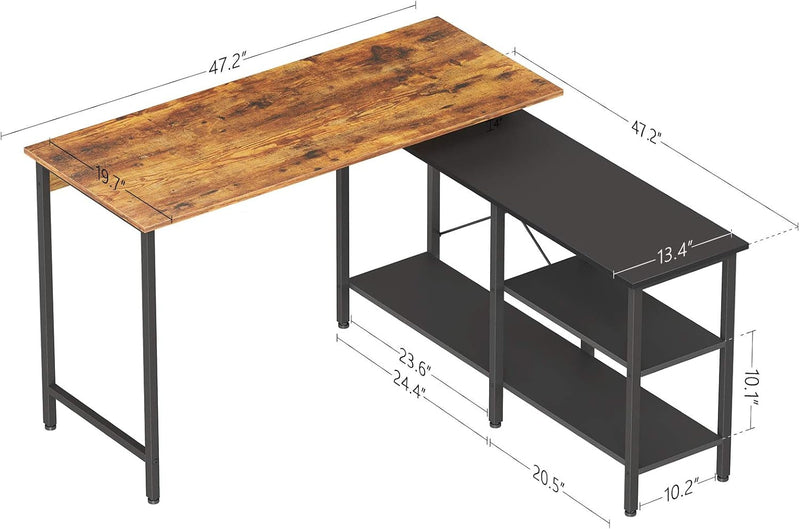 Cubicubi L Shaped Desk, Computer Coner Desk, Home Office Writing Desk, Side Removable with Storage Shelves, Gray