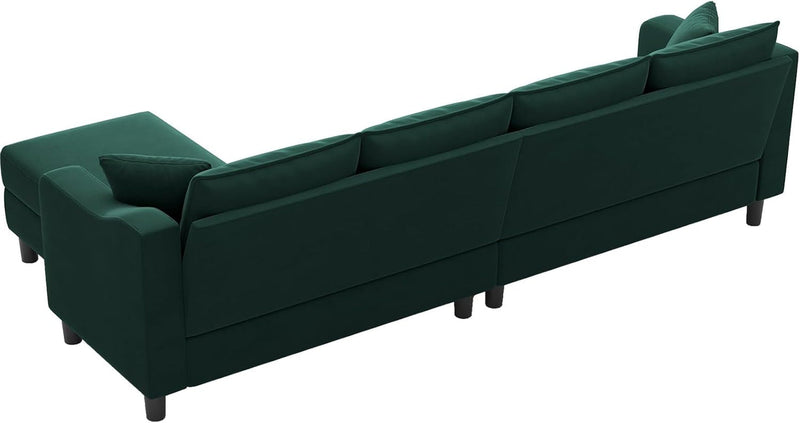 Belffin Velvet Convertible Sectional Sofa L Shaped Couch Reversible Sectional Sofa with Chaise Velvet 4 Seat Sectional Sofa (Green)…