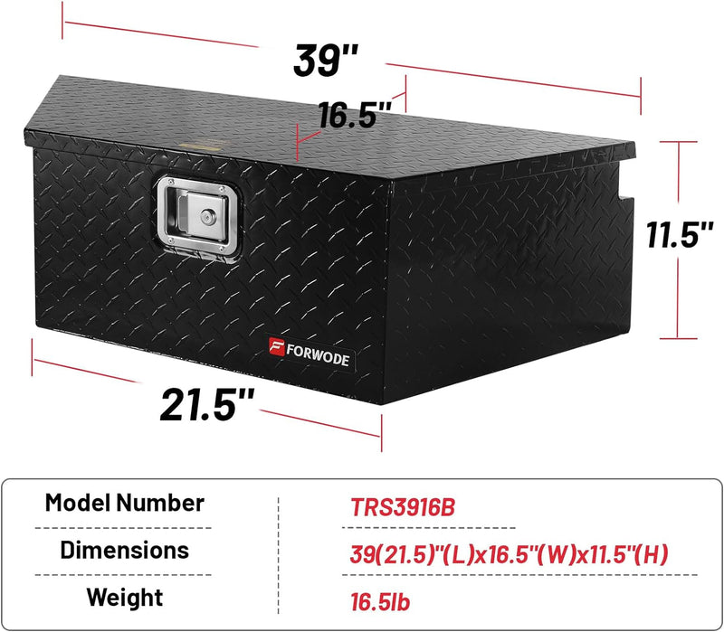 39 Inch Trailer Tongue Box Aluminum Trailer Tool Box for Storage Toolbox with Lock - Black