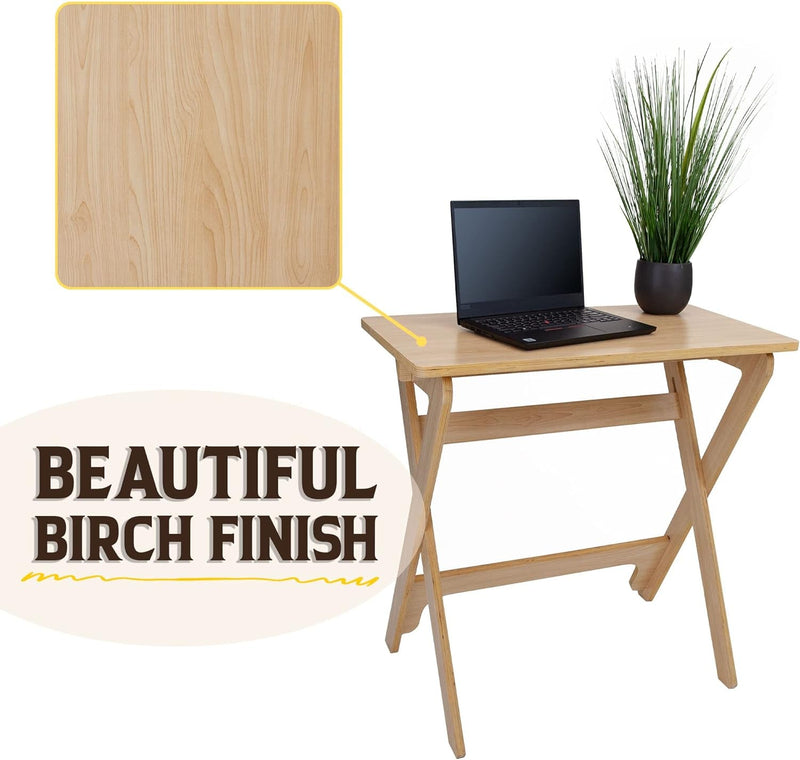 Birch Wood Compact Computer Desk - Small Work Desk - No Tool Assembly - Laptop Home Office Study Writing Table - Perfect for Bedrooms, Dorms and Living Rooms - Space Saving