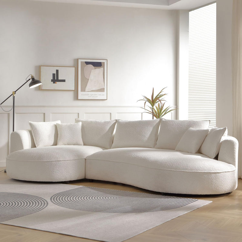 124.8" Curved Sofa Living Room Cloud Couch, Modern Upholstery Boucle Sofa, Comfy Lazy Cream White Modular Sectional Sofa with Pillows for Bedroom Apartment Mid-Century Left Hand Facing