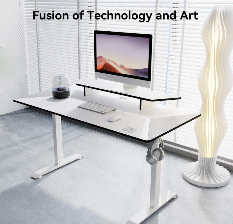 Electric Height Adjustable Standing Desk Home Office Workstation Sit Stand up Desk Memory Stand up Desk (White, 55 * 28 Inch)